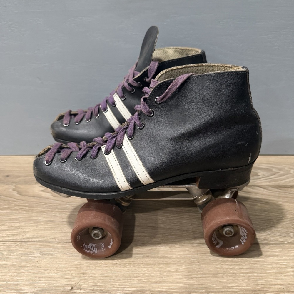 VTG Riedell Red Wing Roller Skates Sure Grip Plates Zinger Wheels USA Black
